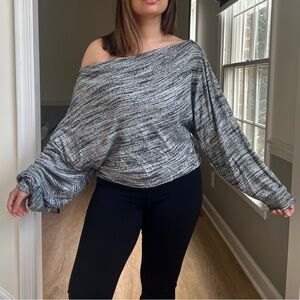 Free People We the Free Off Shoulder Burnout Top Large Gray